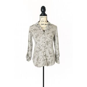 Sonoma Floral Button Down Shirt Women’s Size S | Gray 100% Cotton Long Sleeve Ca